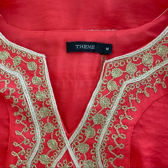 Theme Coral and Gold Embroidered Tunic Medium - Picture 3 of 5